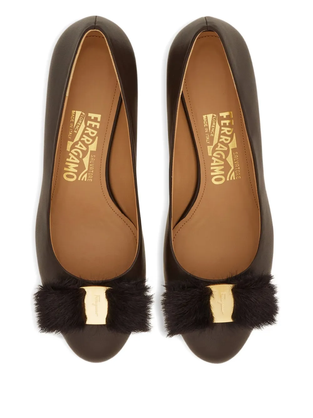 Ferragamo 30mm Vara bow block-heel pumps Brown
