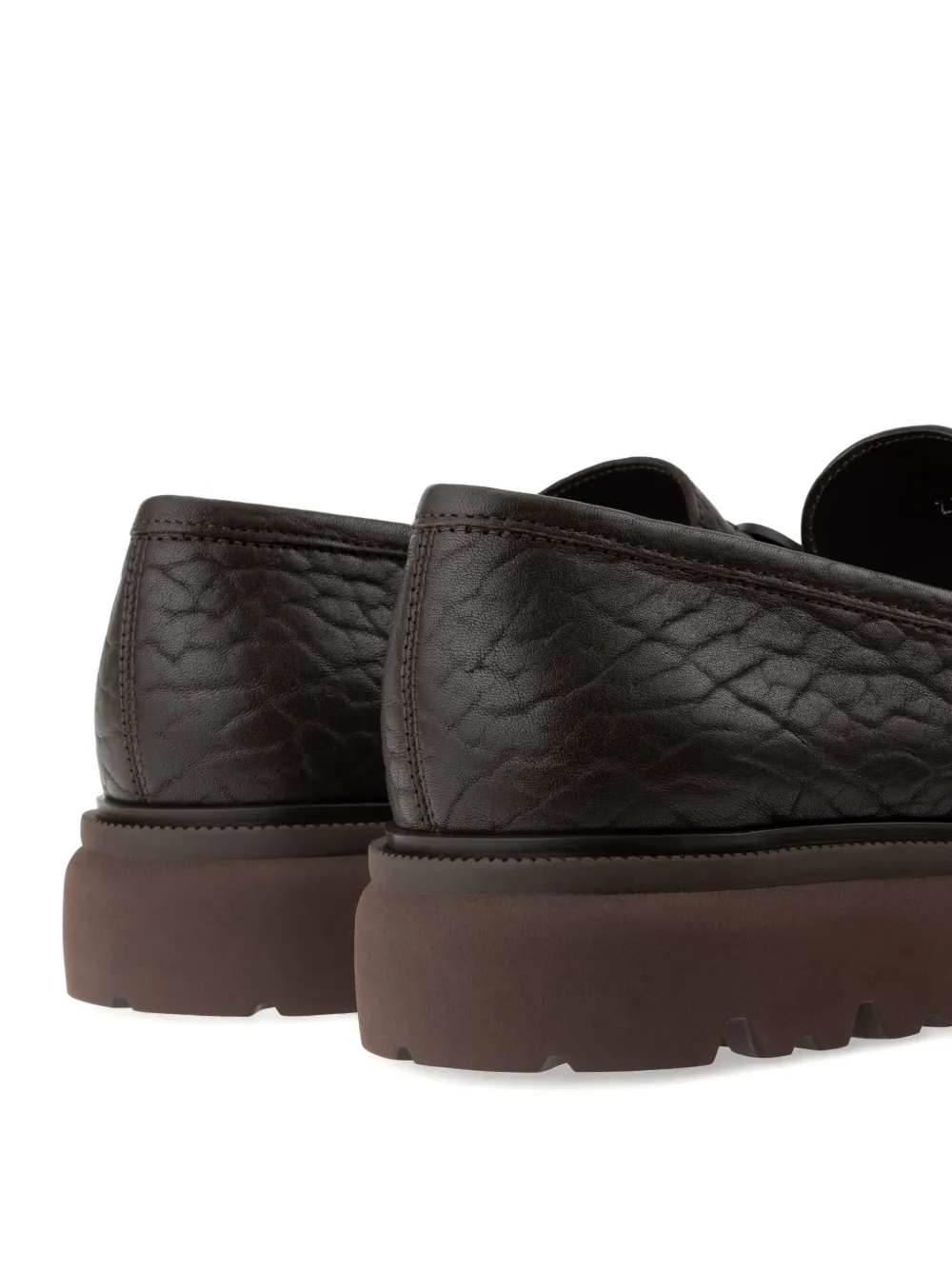 Ferragamo Gancini detailed textured-leather loafers Brown