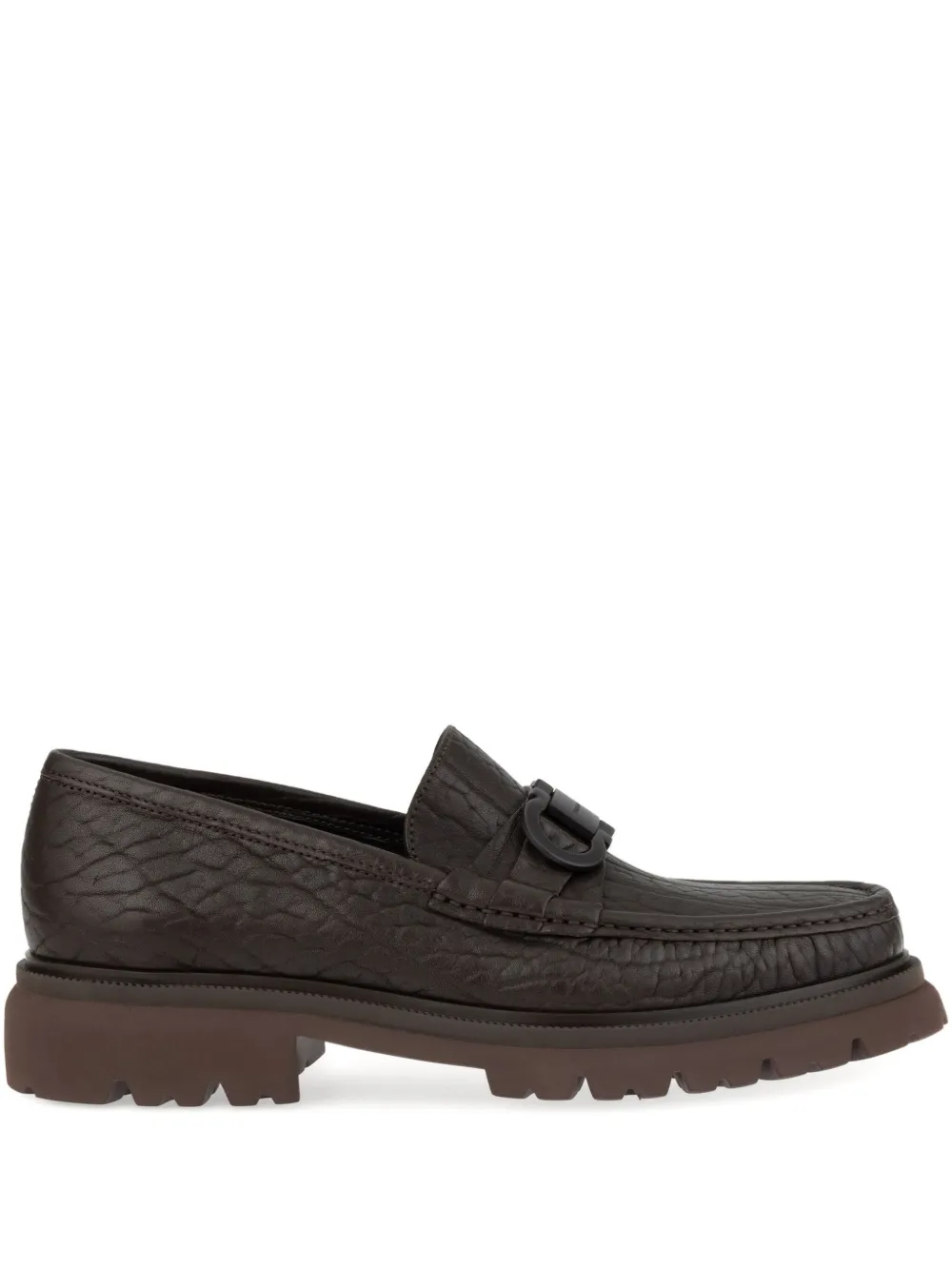 Ferragamo Gancini detailed textured-leather loafers Brown