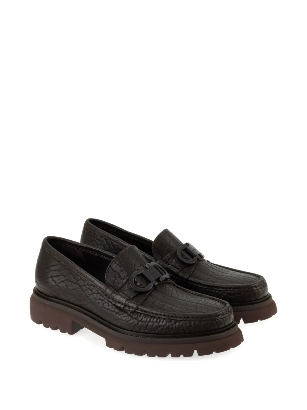 Ferragamo Gancini detailed textured-leather loafers Brown