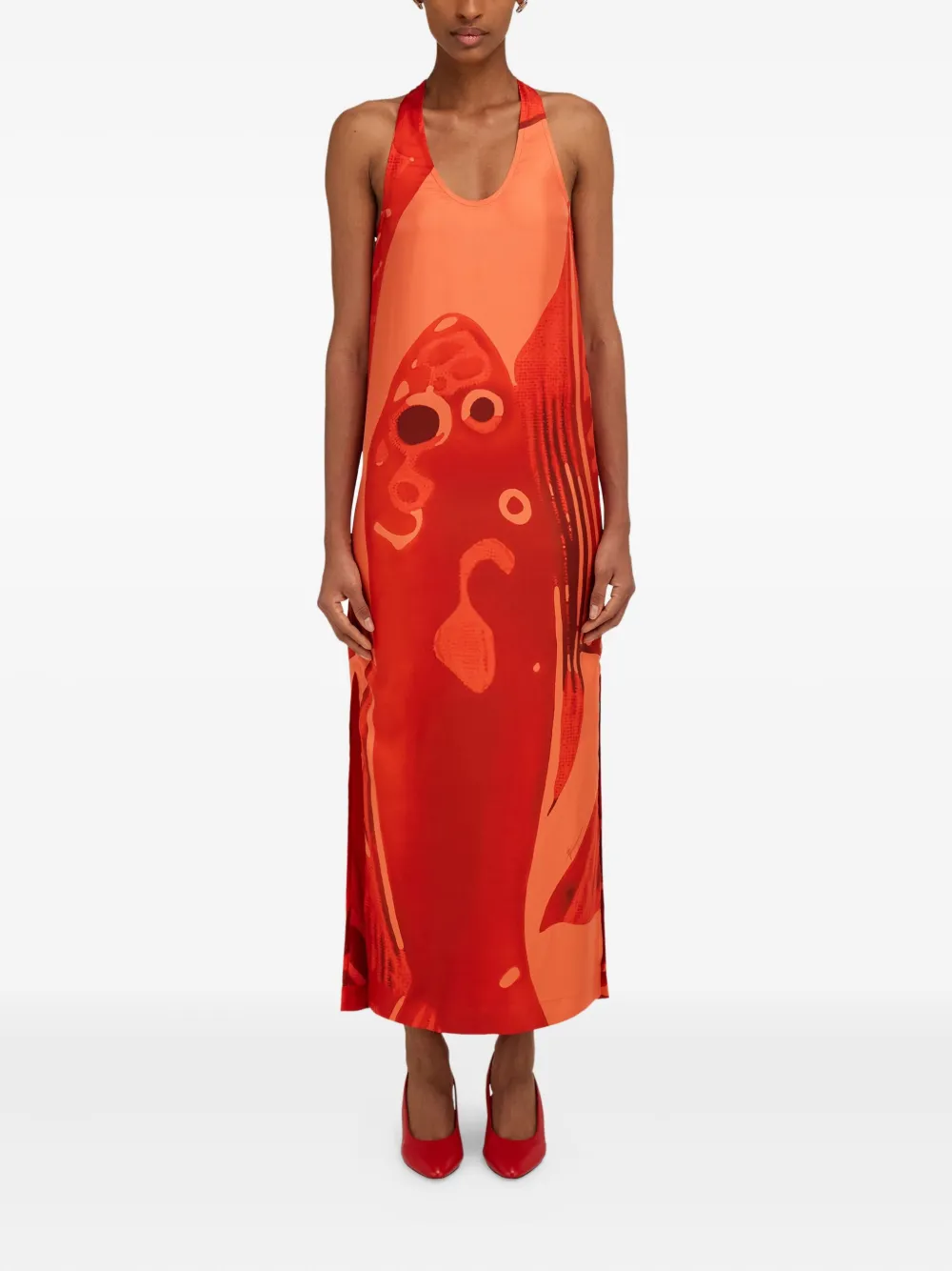 Ferragamo carp-motif silk maxi dress Rood