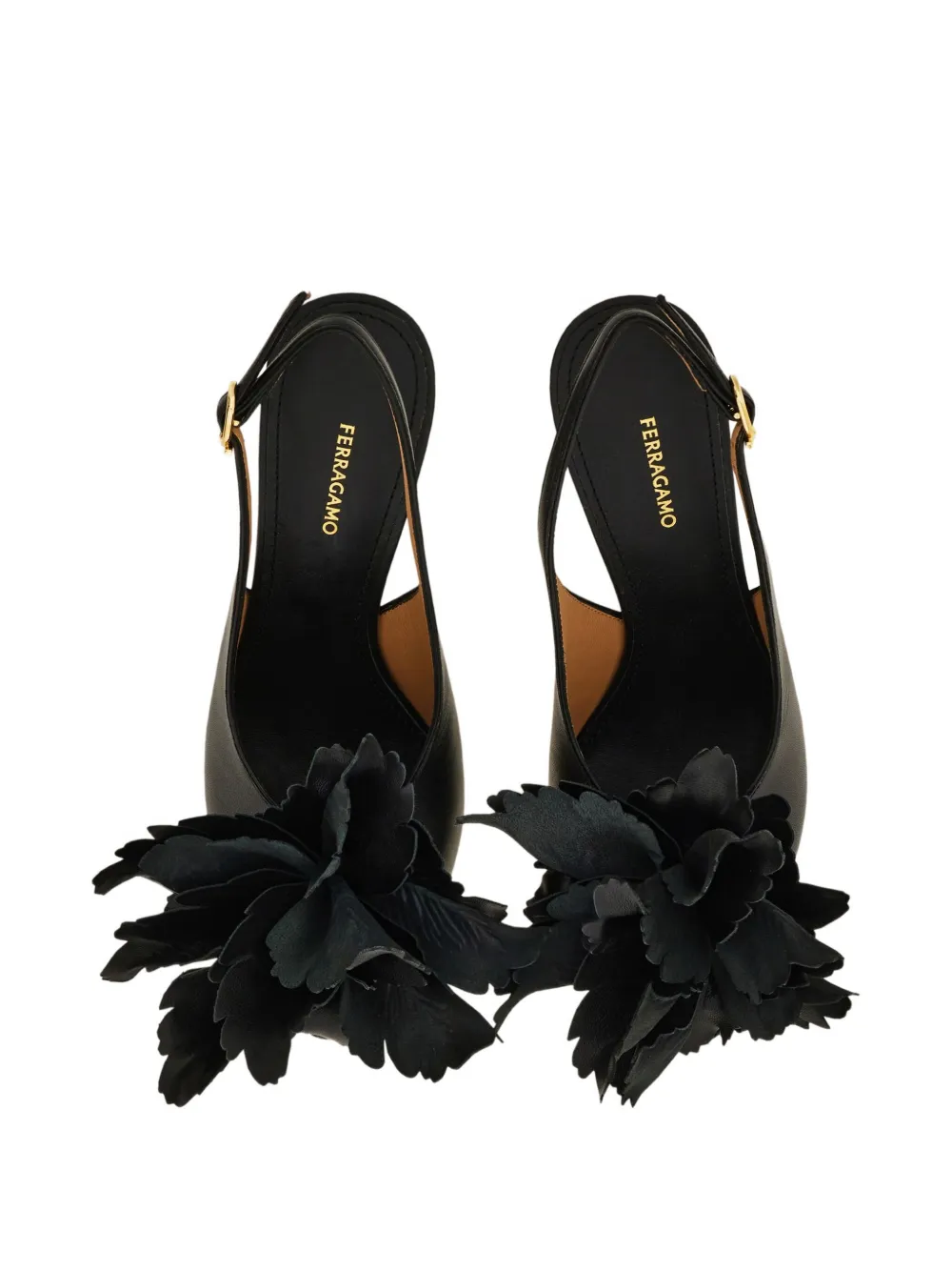 Ferragamo 70mm Flower-embellished Slingback Pumps In Black