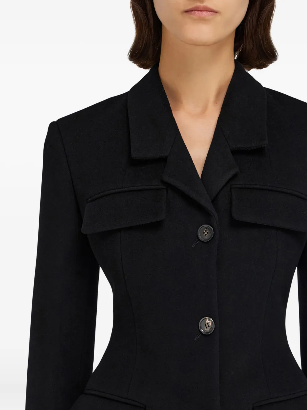 Ferragamo Jas met enkele rij knopen en klepzak Zwart