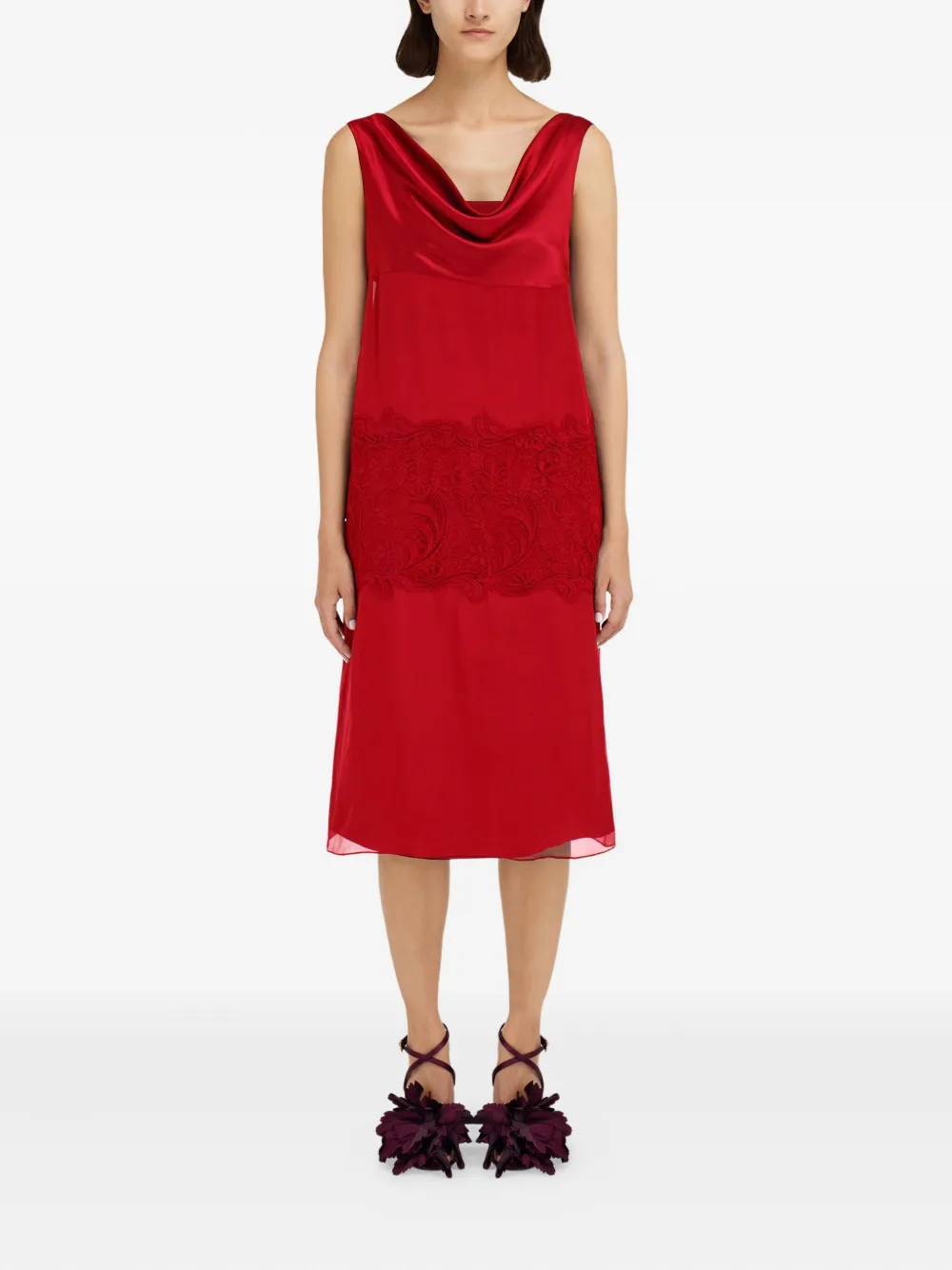 Ferragamo Midi-jurk met col en kant - Rood
