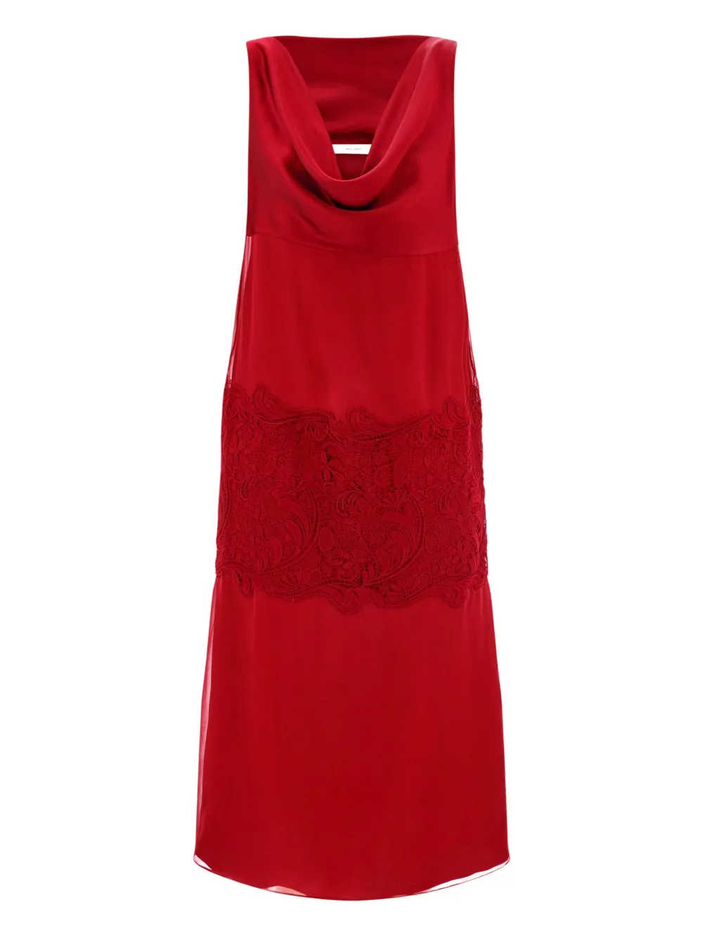 Ferragamo Cowl-neck Lace-insert Midi Dress In Red