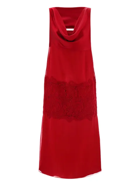 Ferragamo cowl-neck lace-insert midi dress