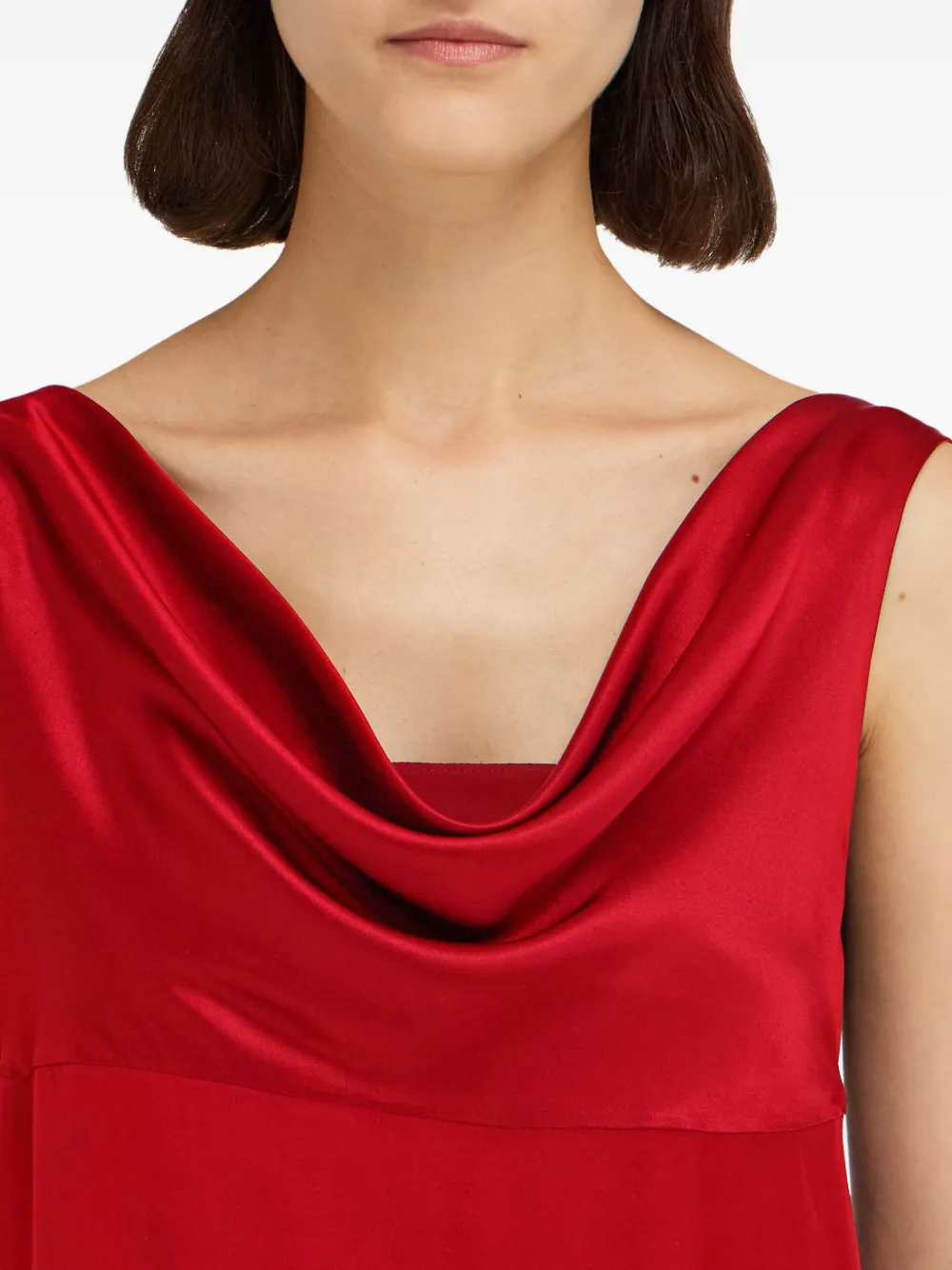 Ferragamo Cowl-neck Lace-insert Midi Dress In Red