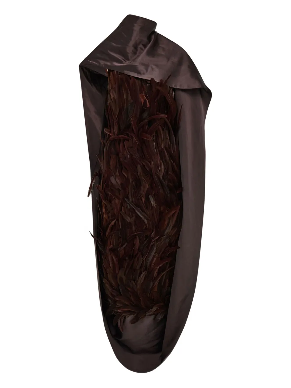 Ferragamo feather-embellished satin dress | Brown | Image 1
