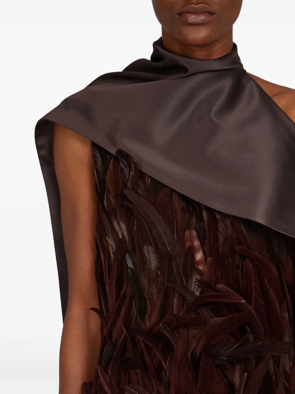 Ferragamo Jurk verfraaid met veren Bruin