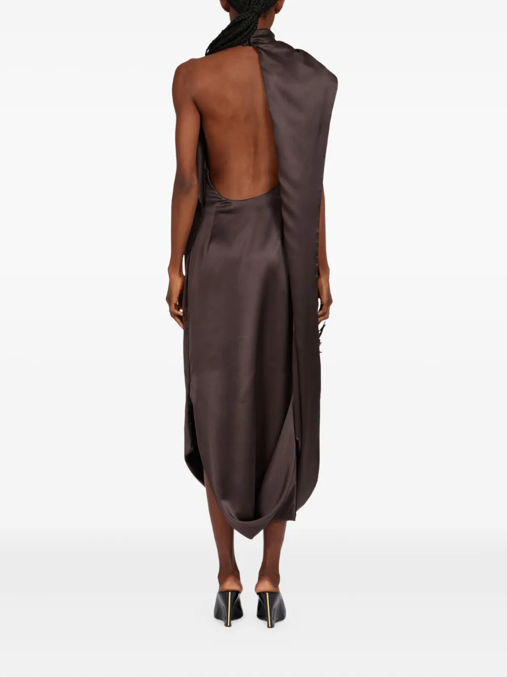 Ferragamo Jurk verfraaid met veren Bruin