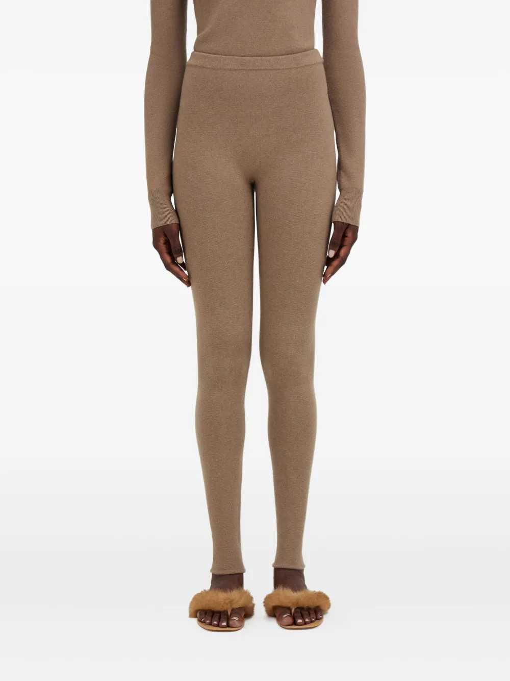 Ferragamo Legging met elastische tailleband van scheerwol Beige