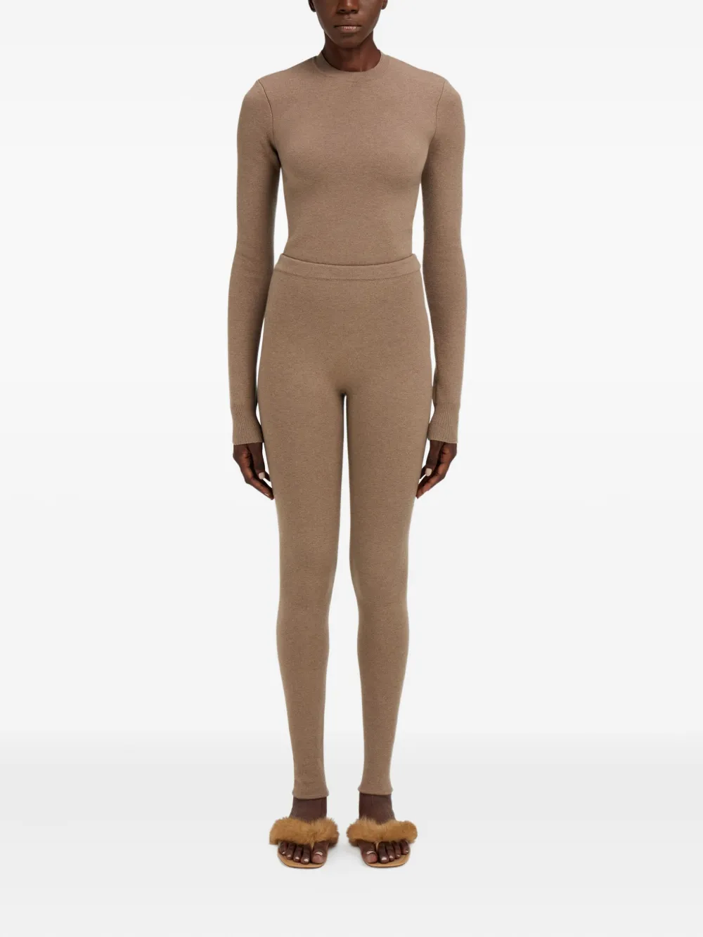Ferragamo Legging met elastische tailleband van scheerwol - Beige
