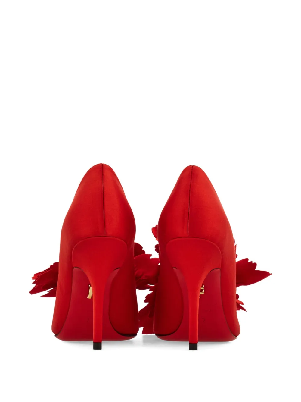 Ferragamo 90mm flower-appliqué satin pumps Red
