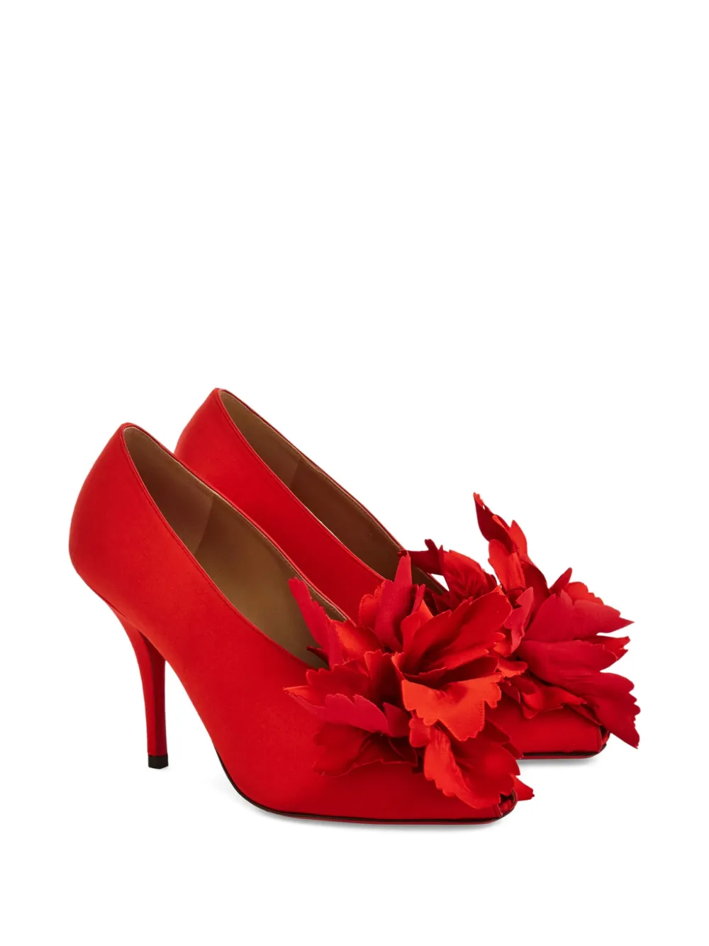 Ferragamo 90mm flower-appliqué satin pumps Red