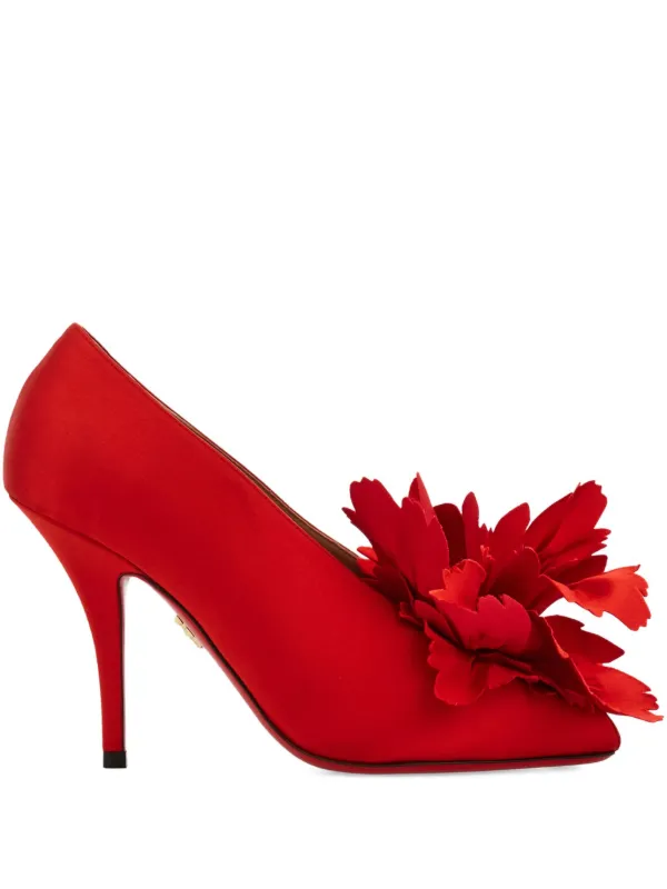 Ferragamo 90mm flower-appliqué Satin Pumps Red FARFETCH