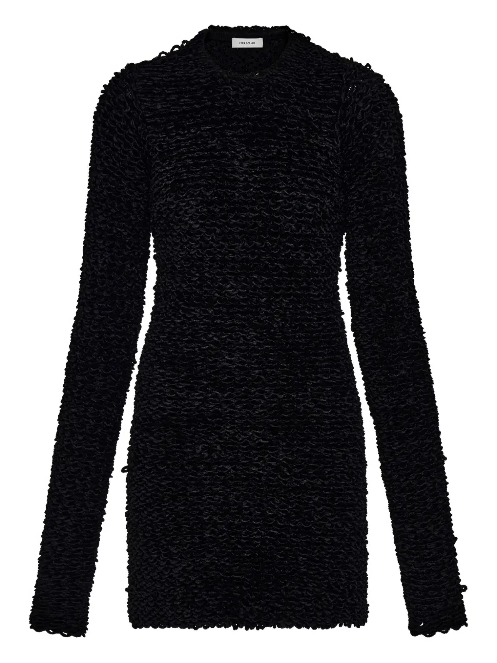 Ferragamo astrakhan-effect long-sleeve mini dress | Black | Image 1