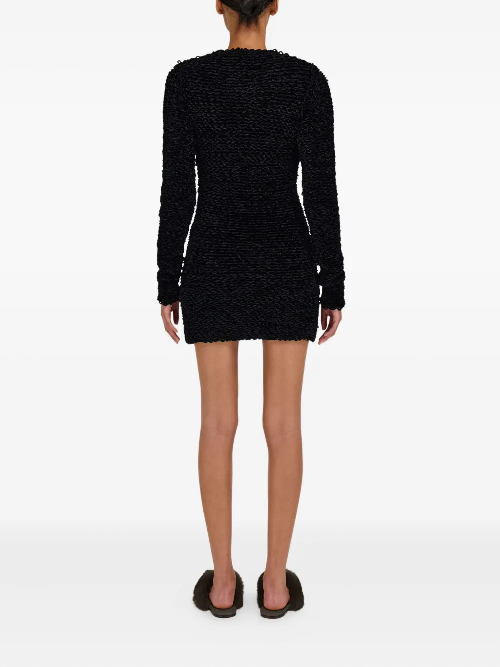 Ferragamo Astrakhan-effect Long-sleeve Mini Dress In Black