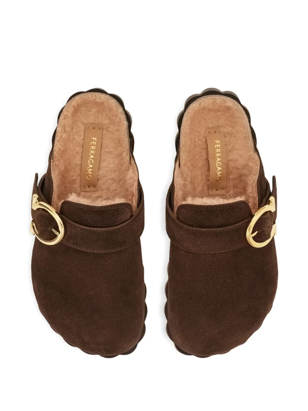 Ferragamo Gancini klompen zool met gesp Bruin