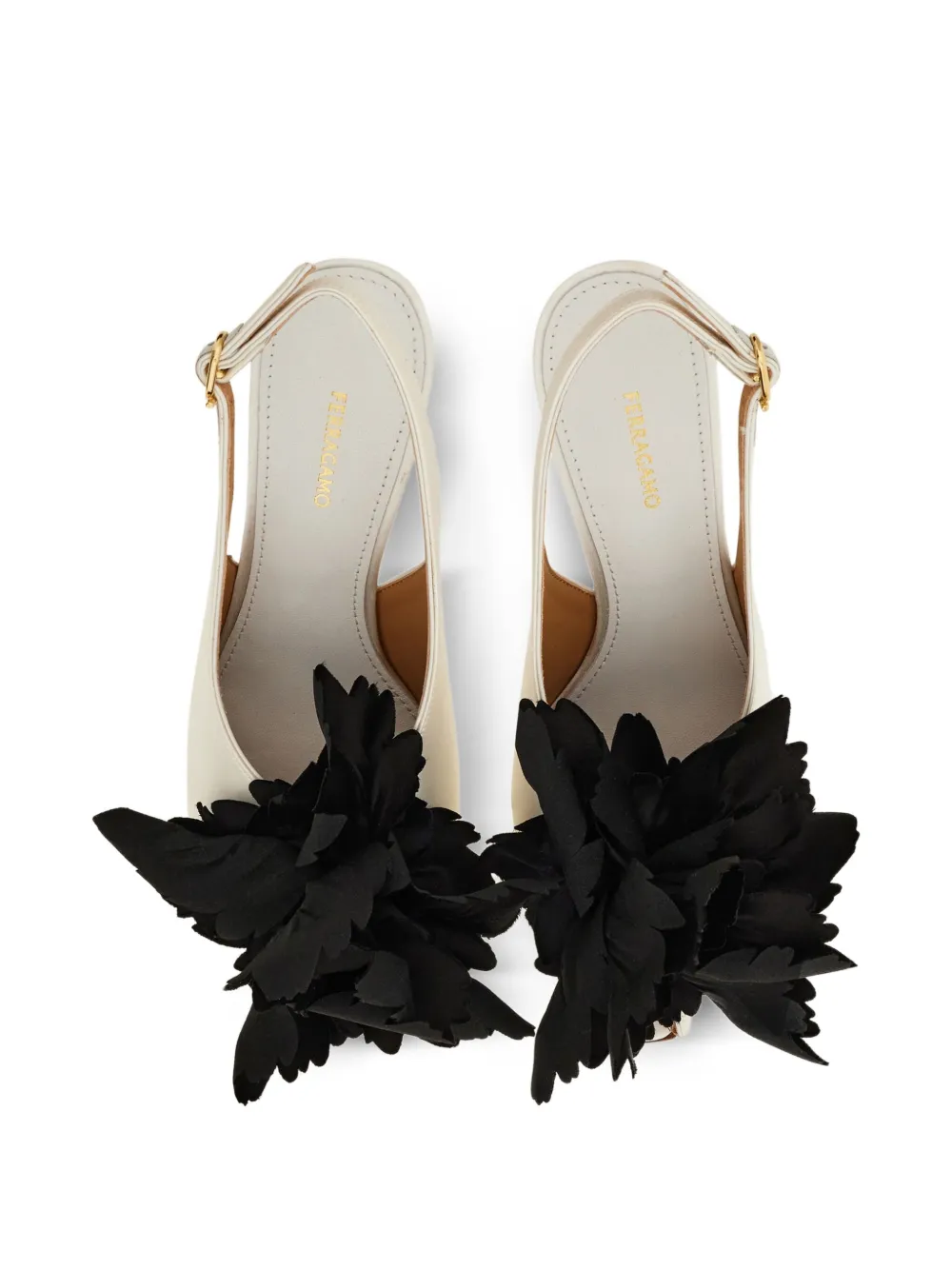 Ferragamo 70mm flower-embellished slingback pumps Neutrals