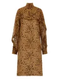 Ferragamo orchid-print cape midi dress - Brown