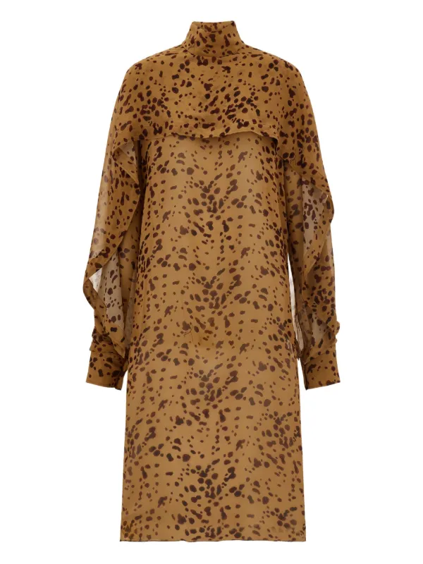 Ferragamo orchid-print Cape Midi Dress | Brown