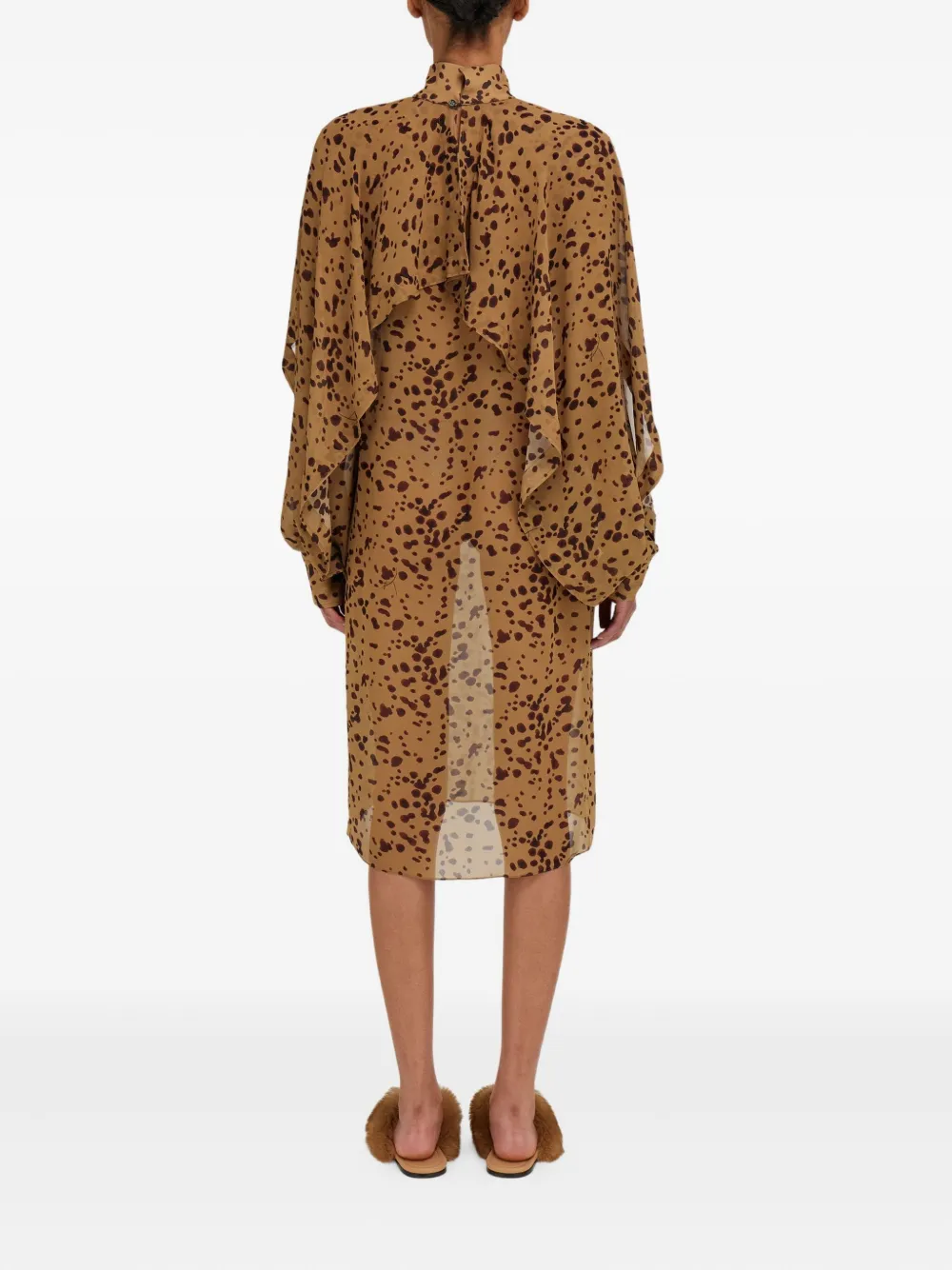 Ferragamo Orchid-print Cape Midi Dress In Brown