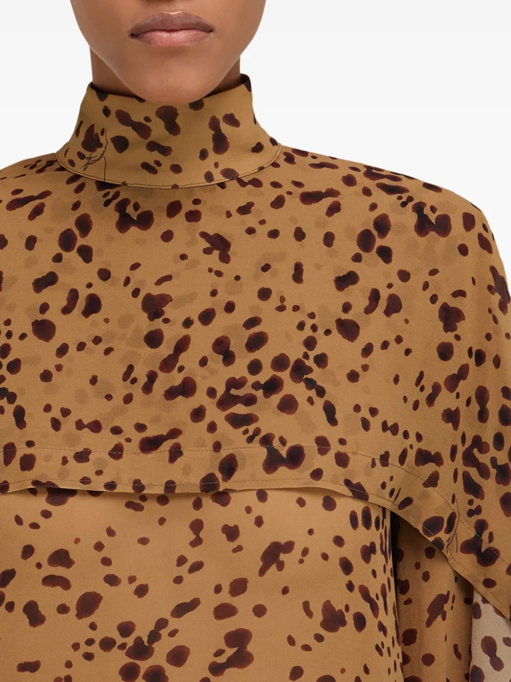Ferragamo Orchid-print Cape Midi Dress In Brown