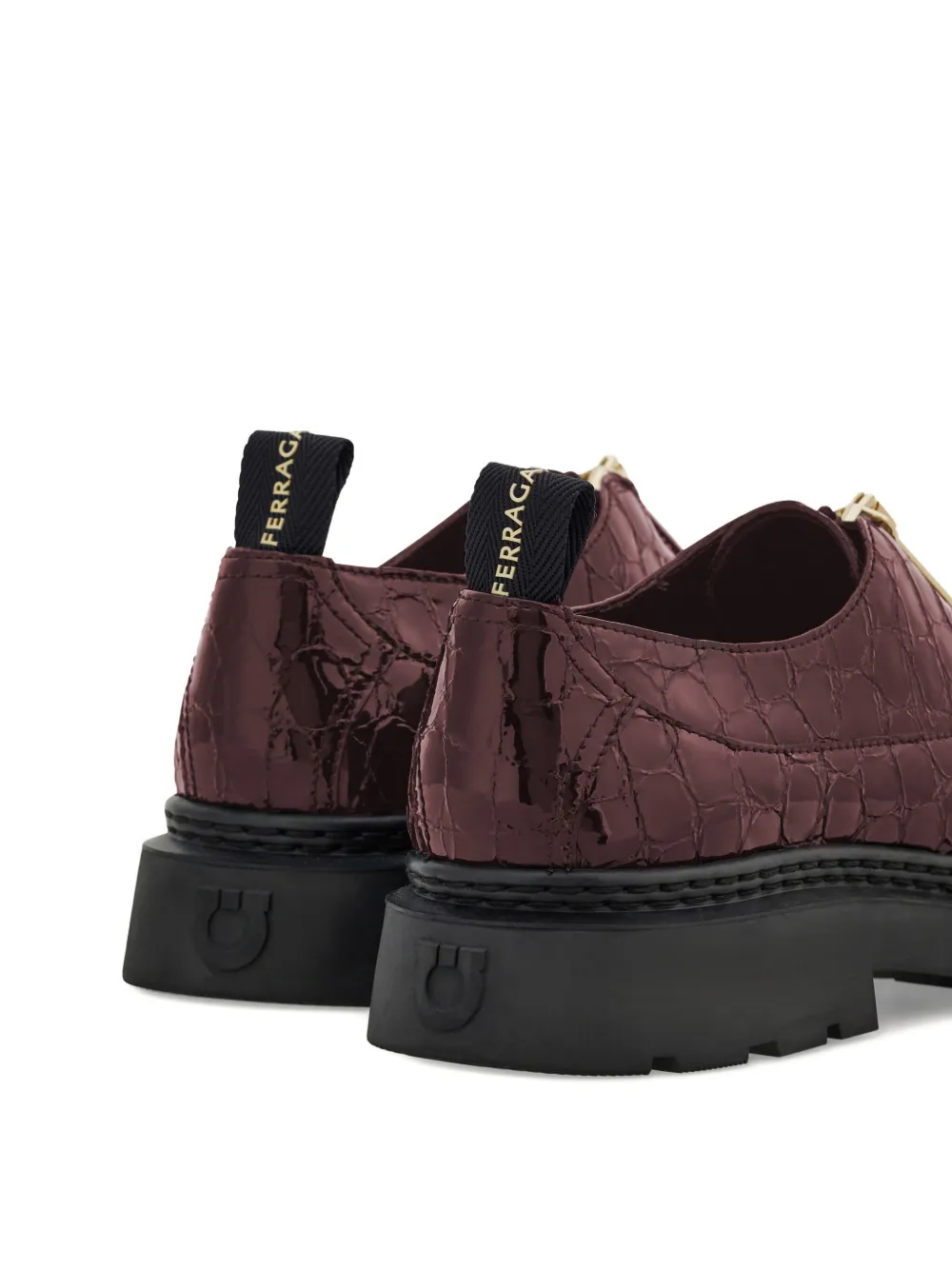 Ferragamo Derby schoenen met krokodillen-reliëf en rits Paars