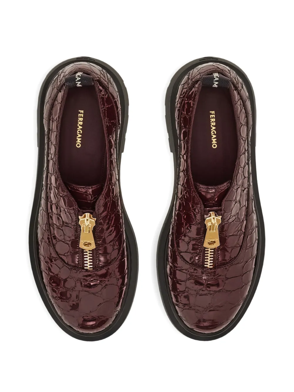 Ferragamo Derby schoenen met krokodillen-reliëf en rits Paars