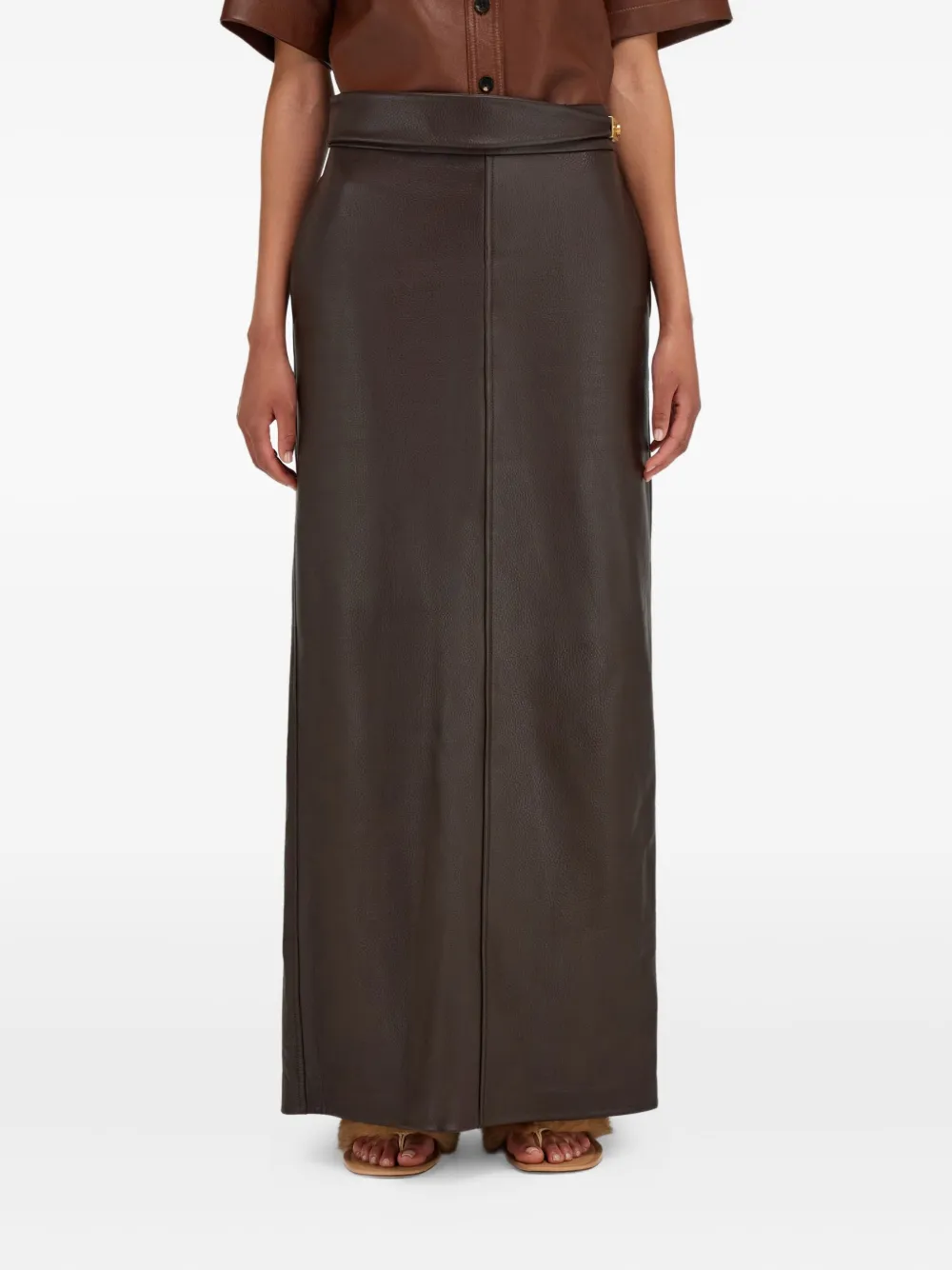 Ferragamo Leren maxi-rok met split Bruin