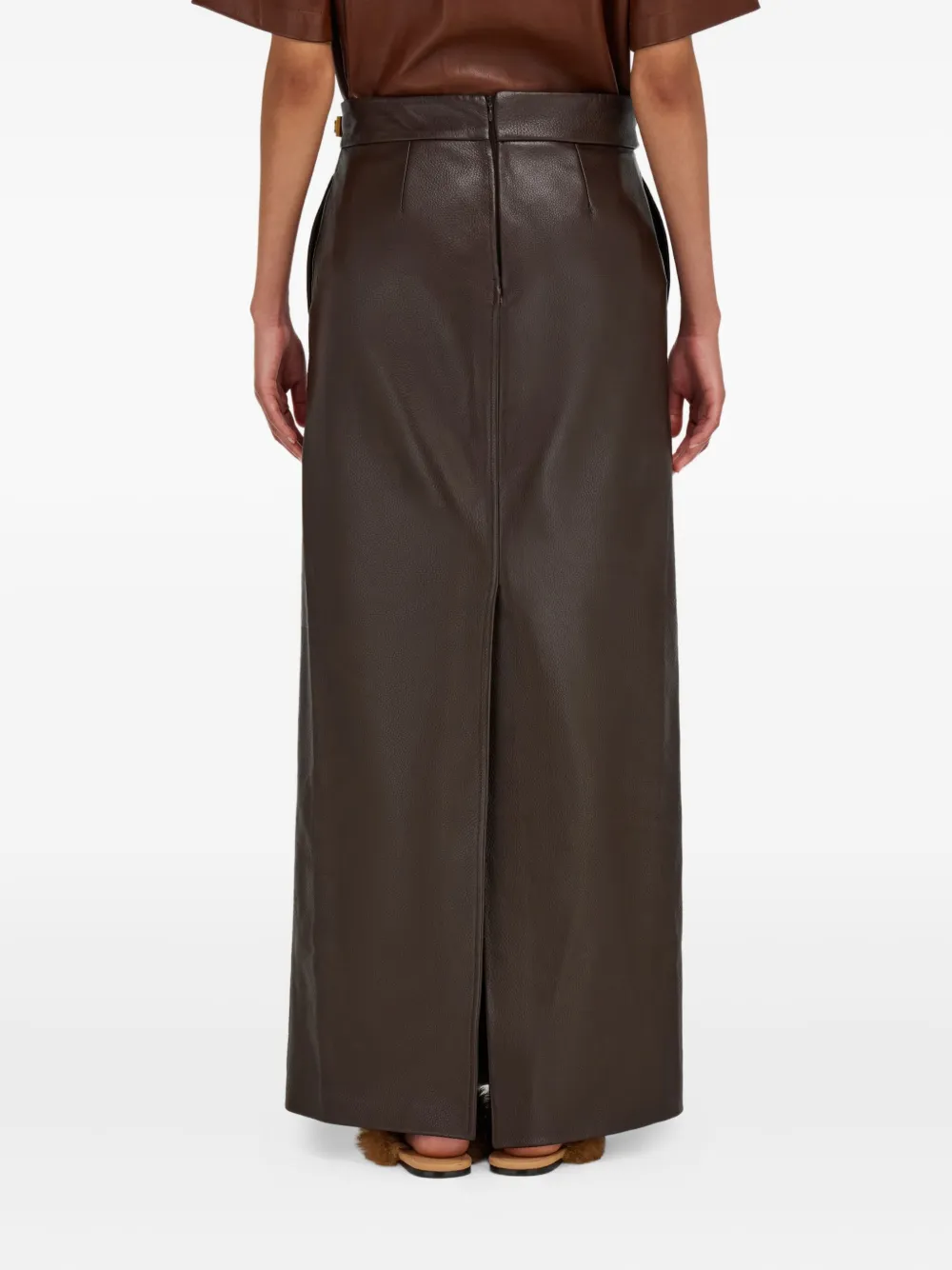 Ferragamo Leren maxi-rok met split Bruin