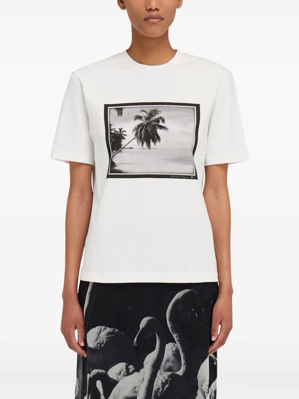 Ferragamo Palm-tree Print T-shirt In White