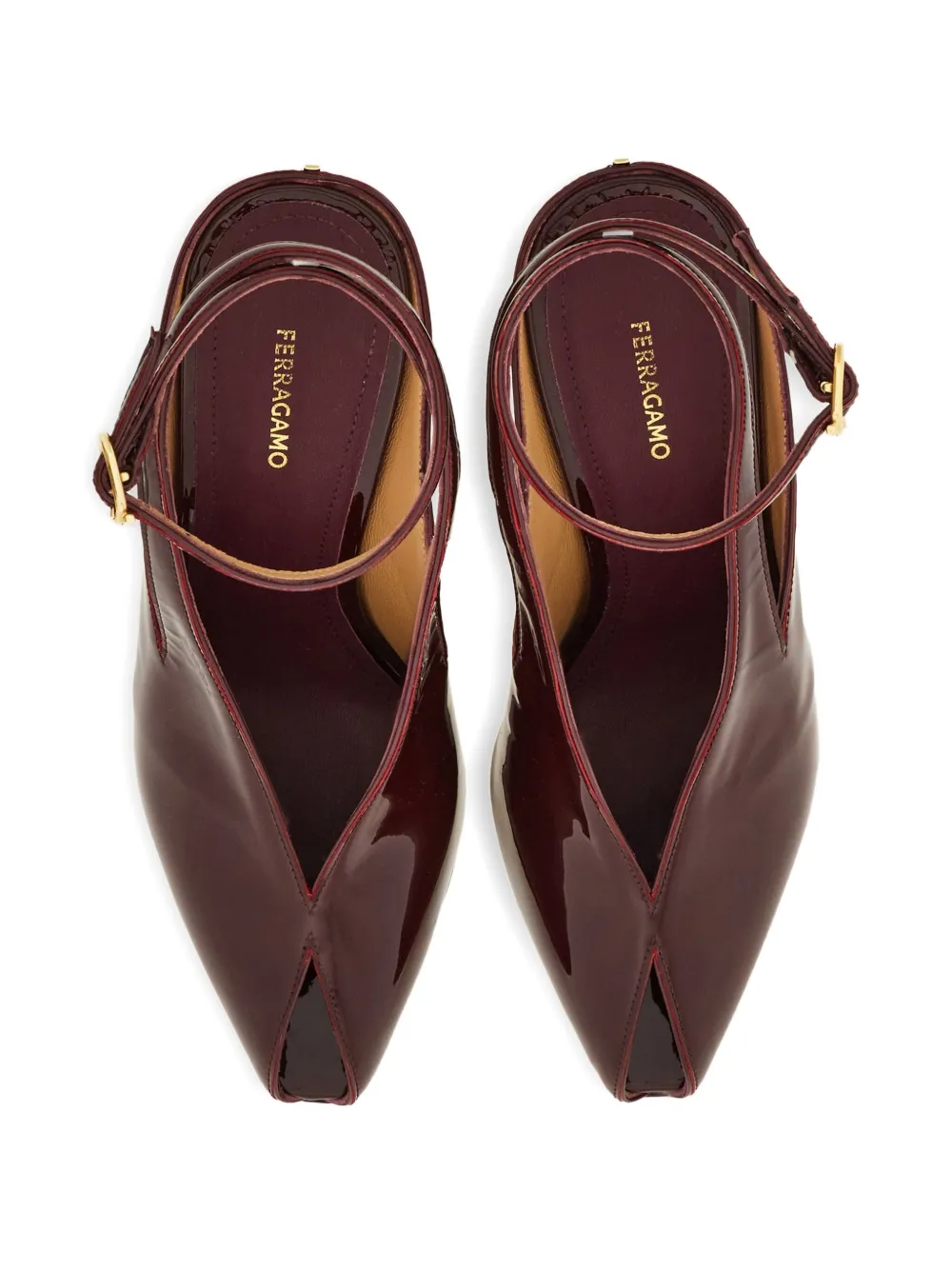 Ferragamo 90 mm pumps met open neus Paars
