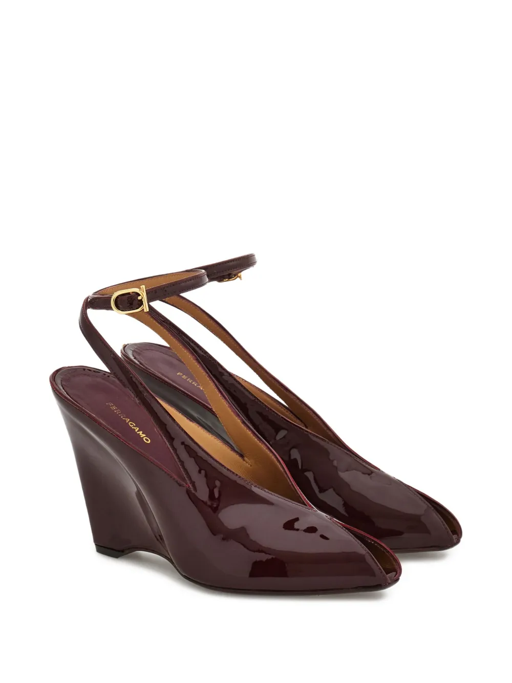 Ferragamo 90 mm pumps met open neus Paars