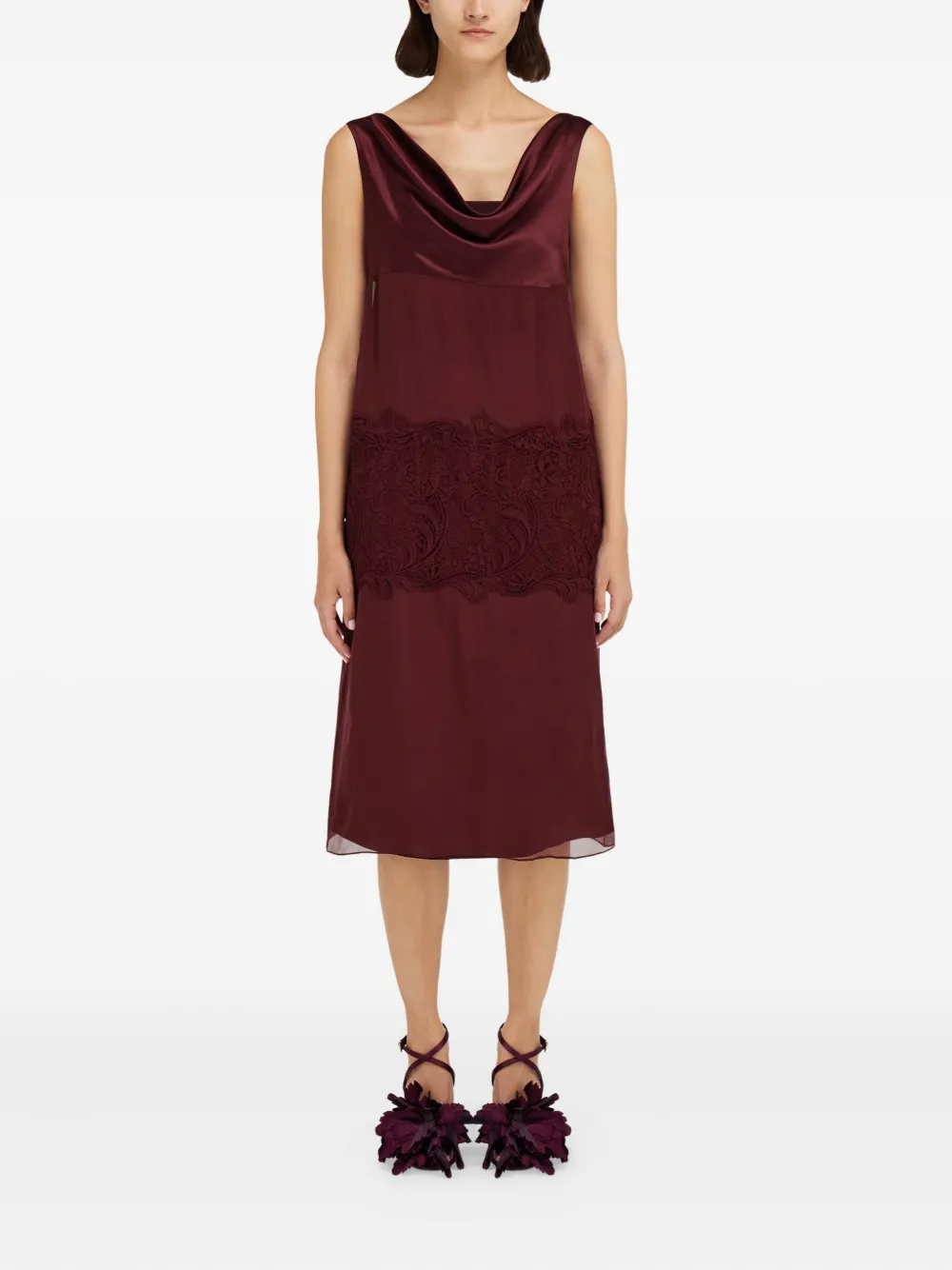 Ferragamo Midi-jurk met col en kant Rood