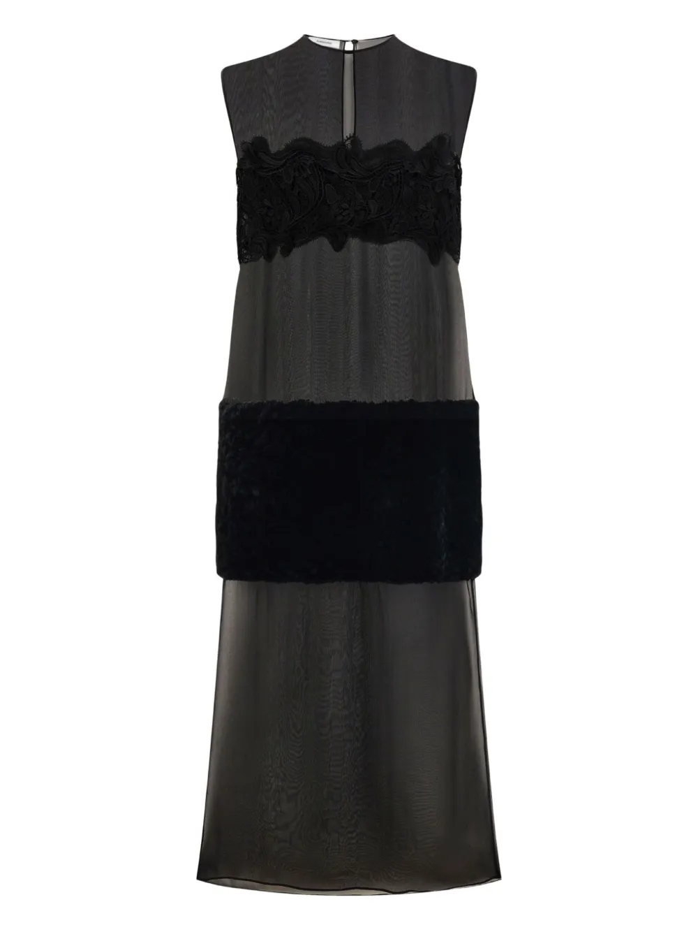 Ferragamo lace-shearling panel midi dress | Black | Image 1