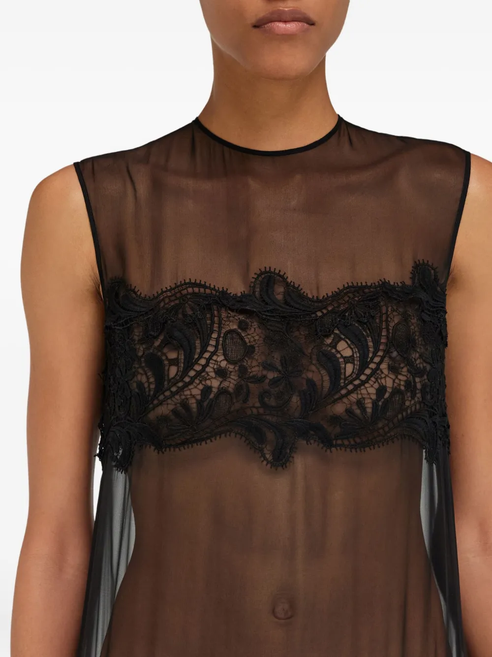 Ferragamo Midi-jurk met lammy vlak en kant Zwart