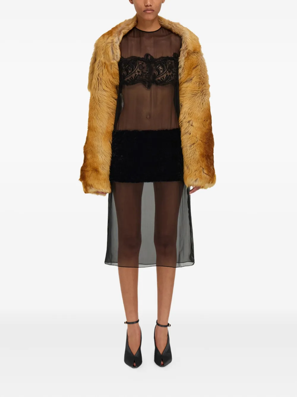 Ferragamo Midi-jurk met lammy vlak en kant - Zwart