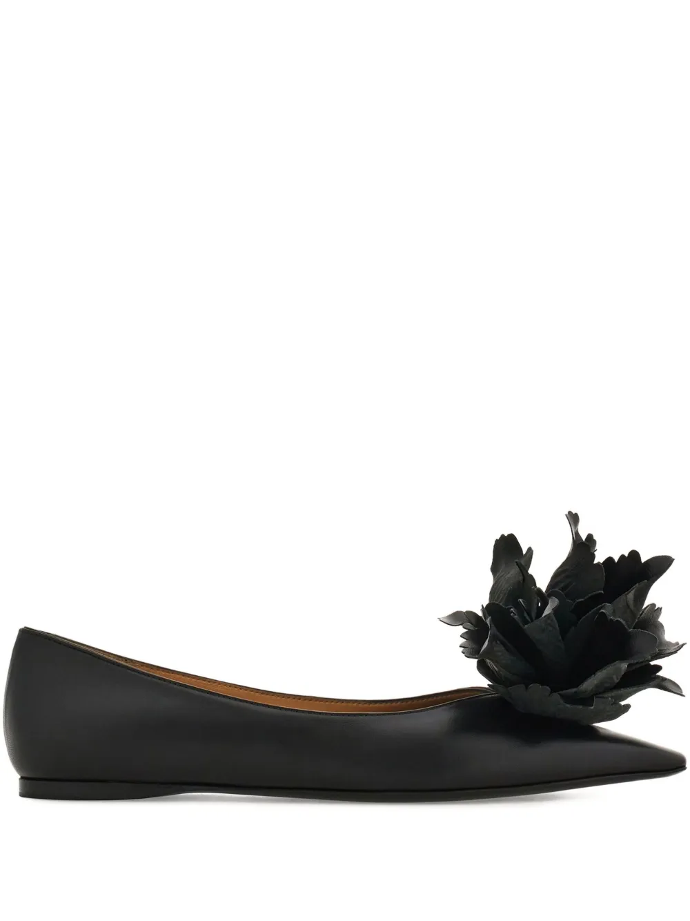 Ferragamo flower-embellished pointed ballet flats Zwart