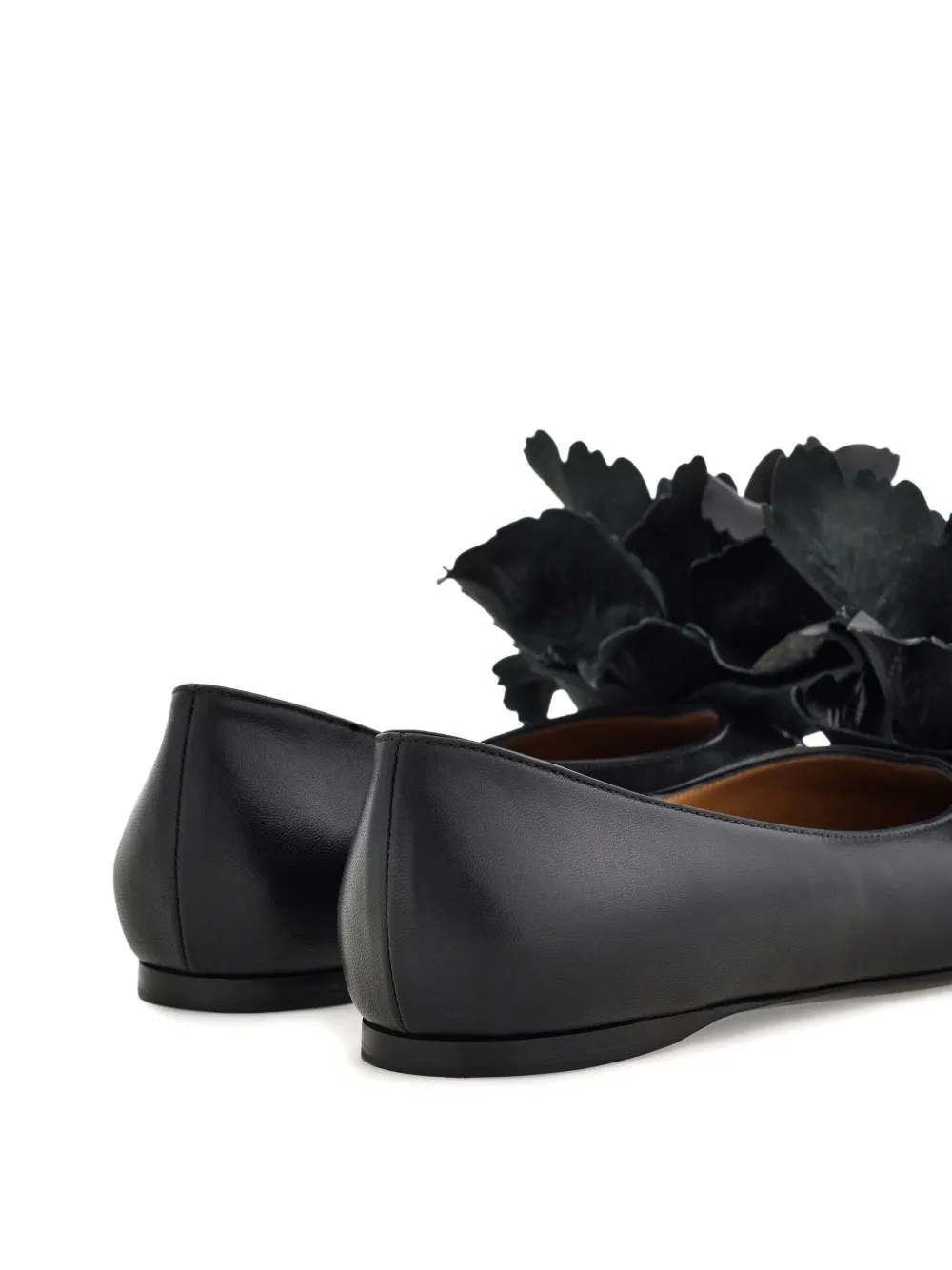 Ferragamo Flower-embellished Pointed Ballet Flats In Black