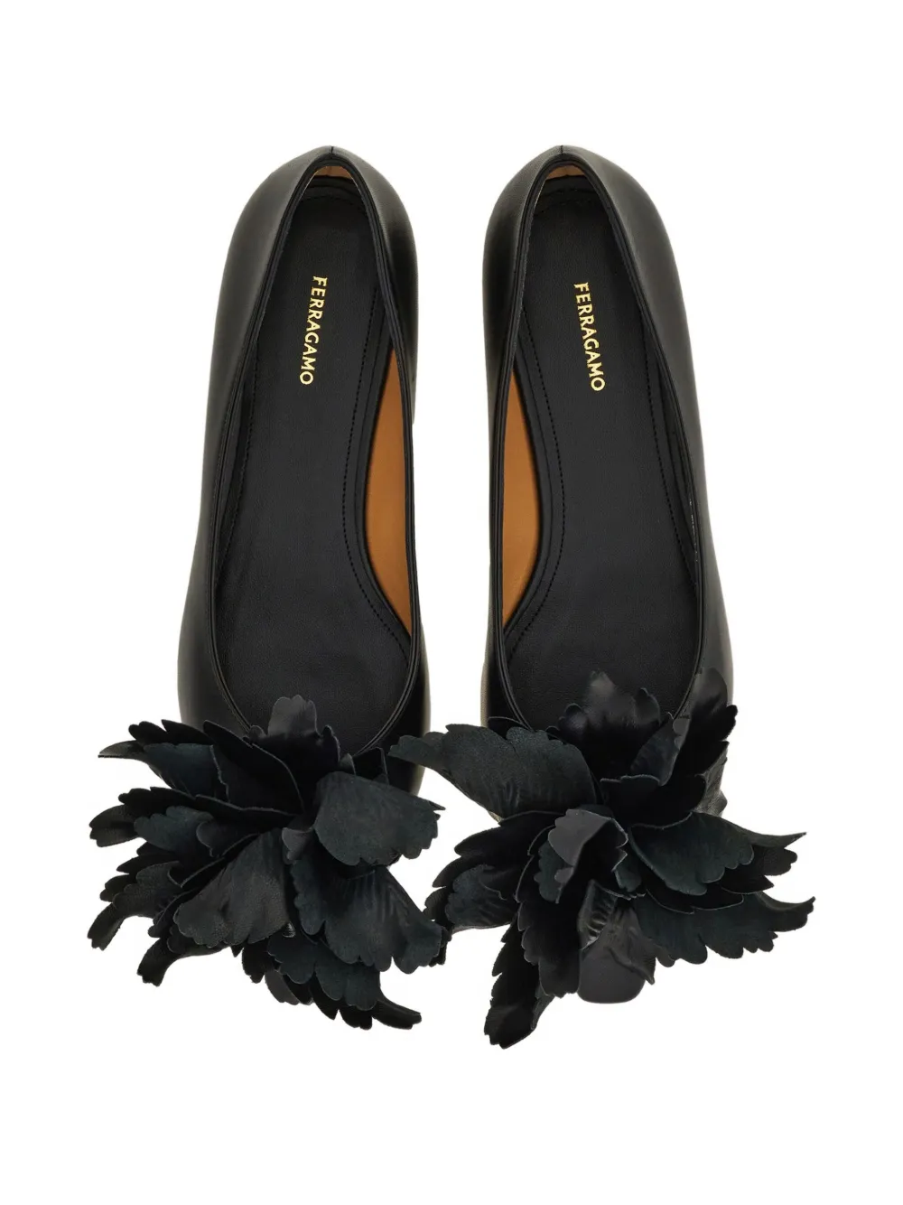 Ferragamo Flower-embellished Pointed Ballet Flats In Black