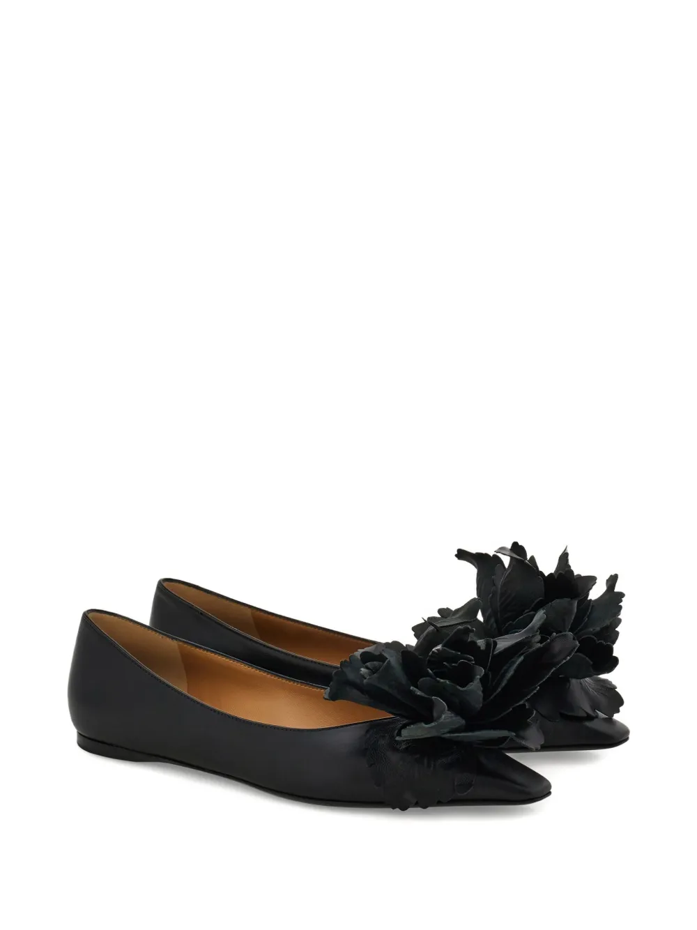 Ferragamo Ballerina's met puntige neus en bloemdetail - Zwart
