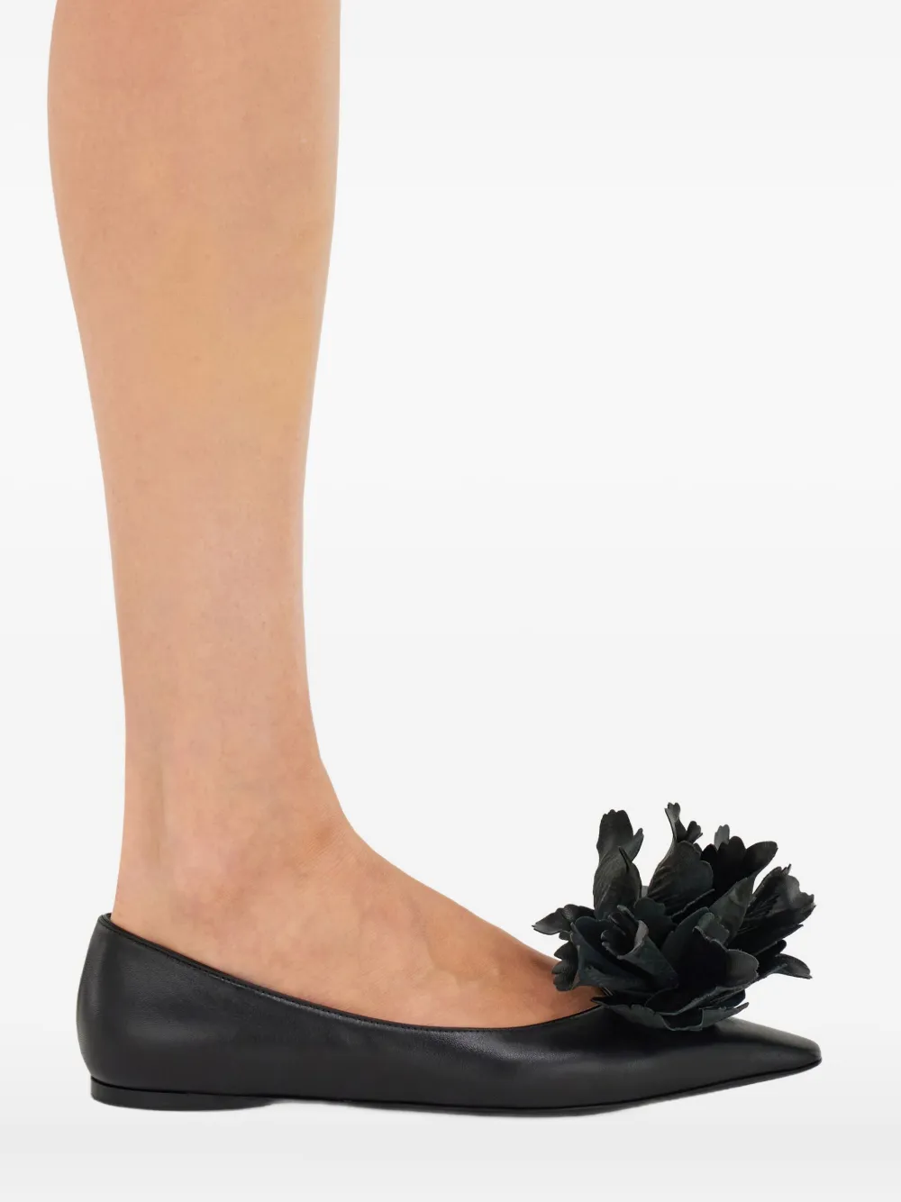 Ferragamo Flower-embellished Pointed Ballet Flats In Black