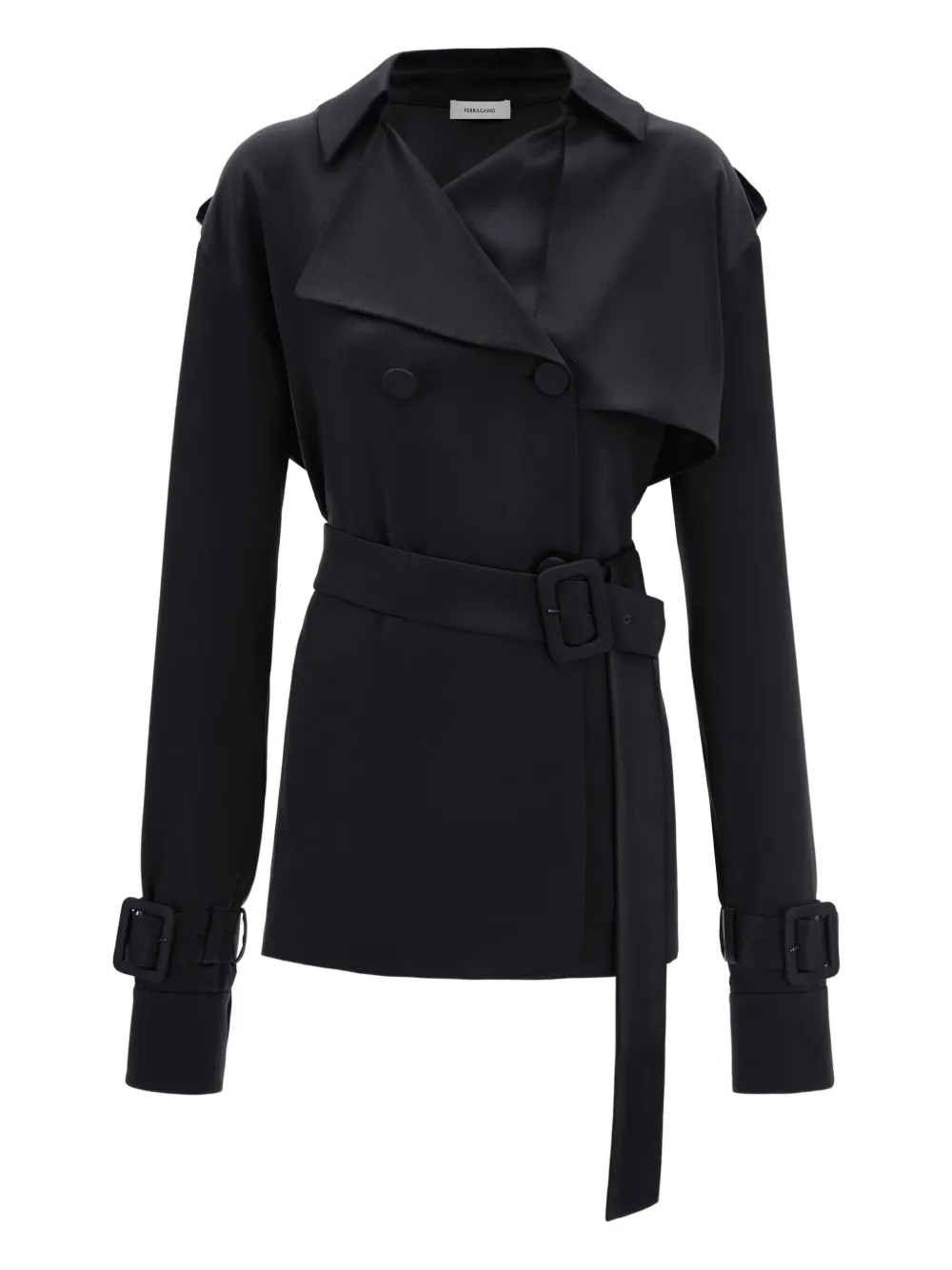Ferragamo サテン ダブルトレンチコート - Black Ferragamo サテン ダブルトレンチコート - Black