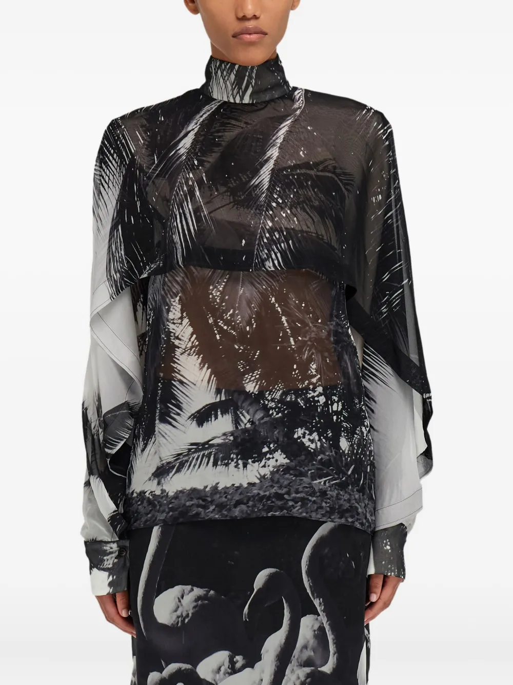Ferragamo Georgette Shirt With Trinidad Print In Black