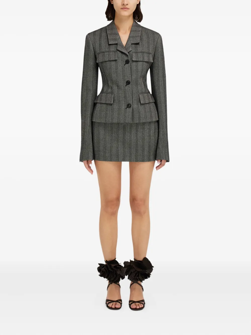 Ferragamo Single Breasted Blazer In Chevron In Gray