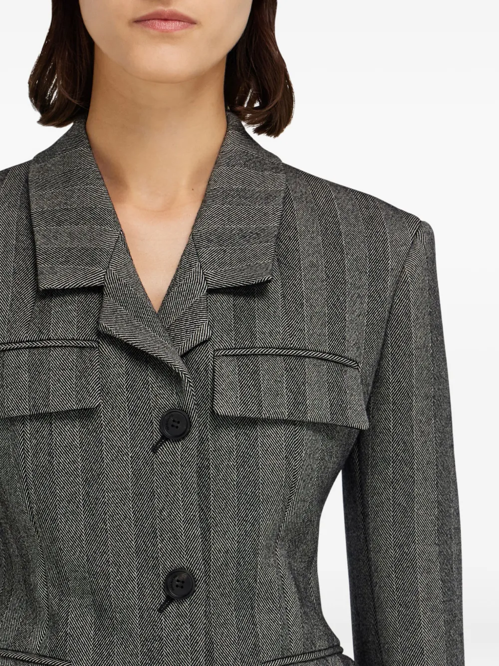 Ferragamo Single Breasted Blazer In Chevron In Gray