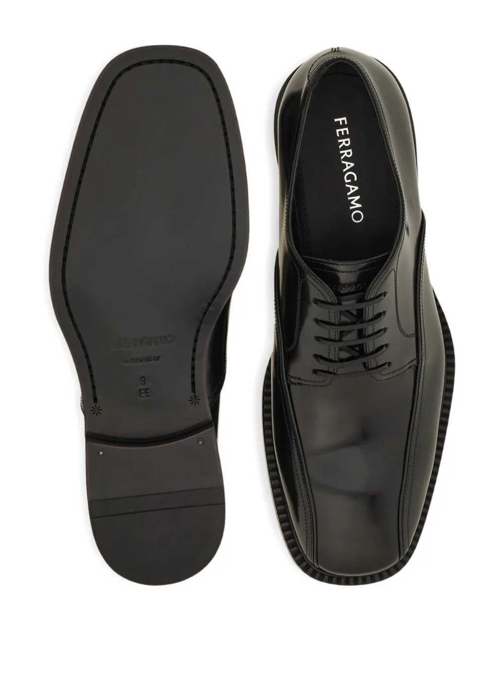 Ferragamo double-stitched leather derby shoes Black