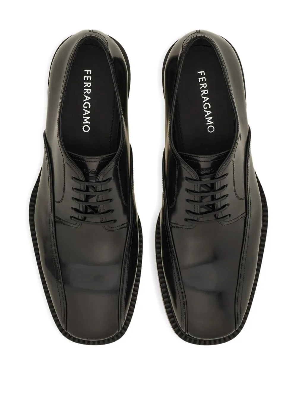 Ferragamo double-stitched leather derby shoes Black