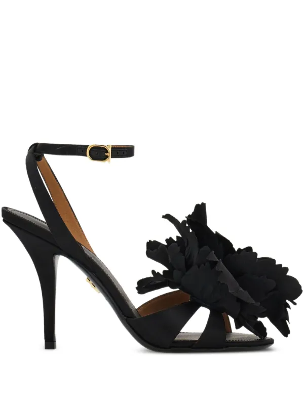 Ferragamo Flower-embellished Heeled Sandals in Black
